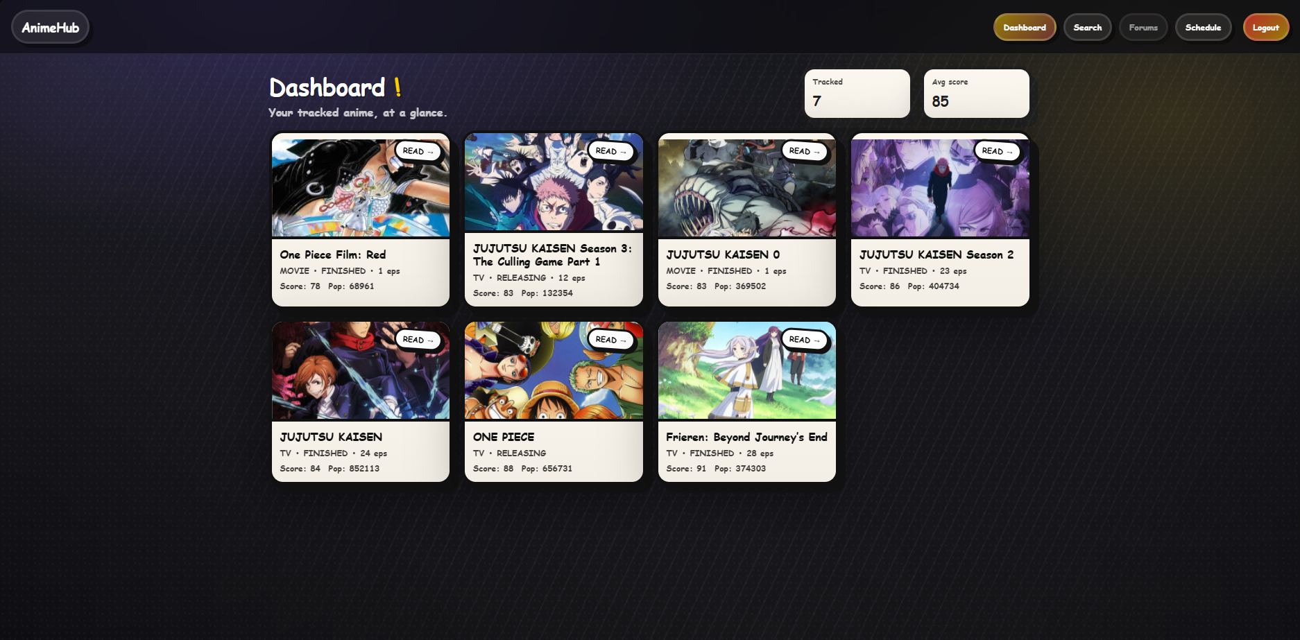 AnimeHub (V1) project screenshot