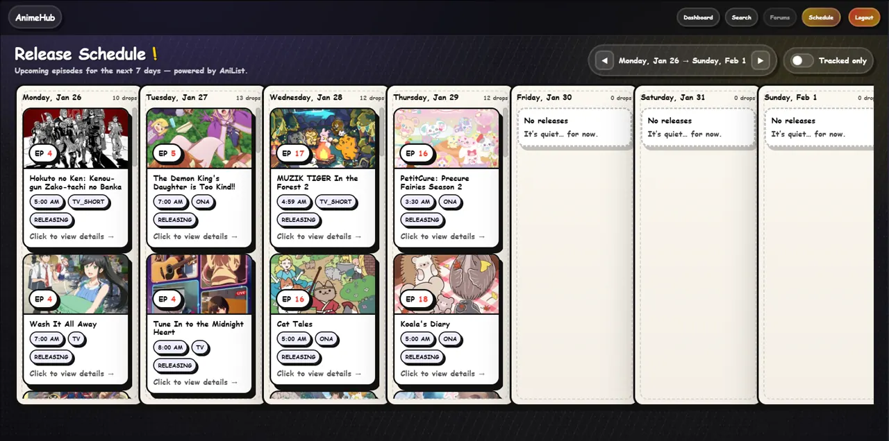 AnimeHub search and browsing screen